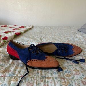 Hermes Blue and Red Flats with Color-Blocking Design